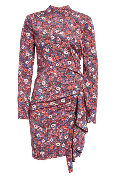 Shop Veronica Beard Louella Floral Print Long Sleeve Dress In Berry Multi