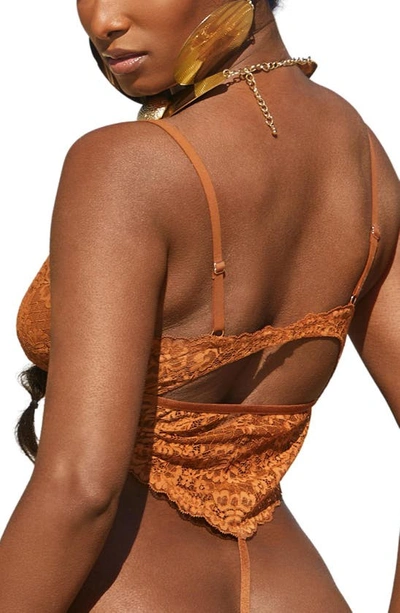 Shop Love, Vera Lace Thong Bodysuit In Butter Toffee