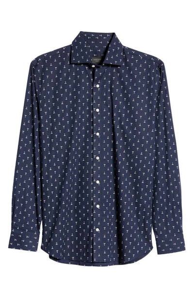 Shop Alton Lane Dylan Lifestyle Stretch Cotton Button-up Shirt In Navy Mini Martini