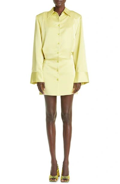 Shop Attico Margot Long Sleeve Mini Shirtdress In Lime
