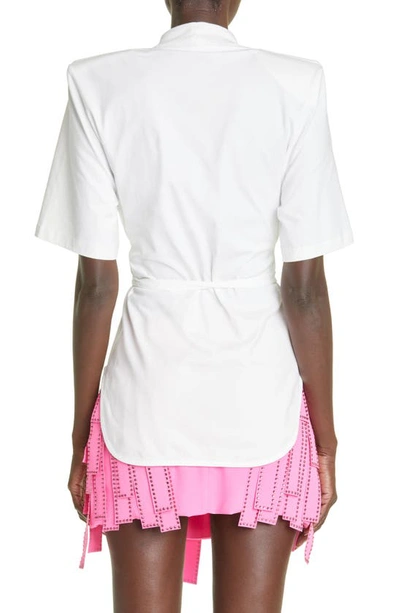 Shop Attico Aurelie Belted Cotton Jersey Shoulder Pad T-shirt In White