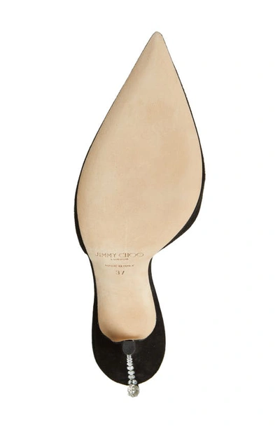 Shop Jimmy Choo Saeda Crystal Ankle Strap Pointed Toe Pump In Black/ Crystal