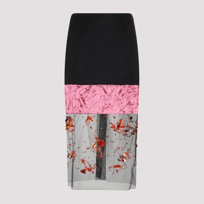 Shop Prada Embroidered Cloth And Mesh Midi-skirt In Ff Begonia Nero