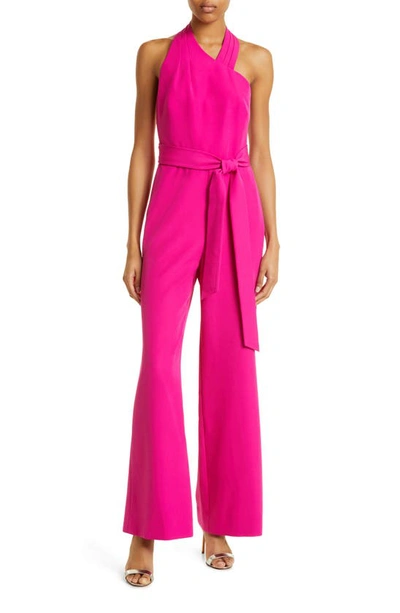 Shop Milly Thea Cady Asymmetric Tie Waist Jumpsuit In Fuchsia