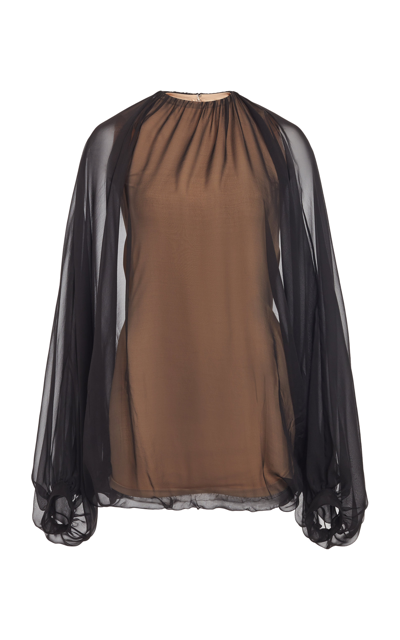 Shop Valentino Silk Chiffon Blouse Top In Black