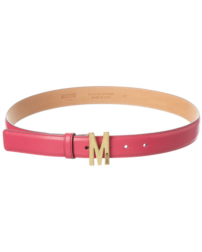 Shop Moschino Logo Buckle Leather Belt In Pink