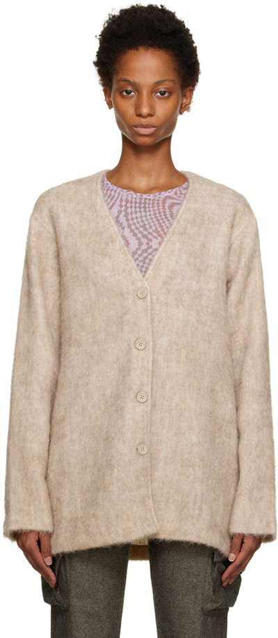 Shop Our Legacy Beige Mid Line Cardigan In Antique White Mohair