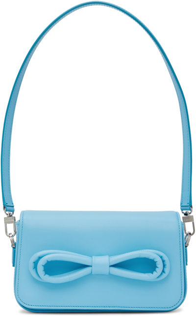 Shop Mach & Mach Blue Puffed Bow Shoulder Bag In Sky Blue
