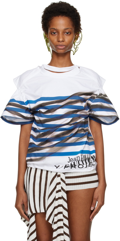 Shop Y/project White Jean Paul Gaultier Edition Mariniere T-shirt In White/blue