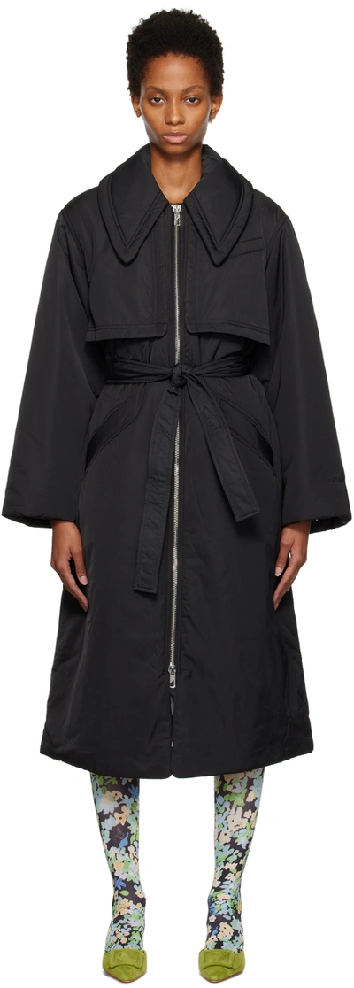 Shop Ganni Black Shiny Puff Insulated Coat In 099 Black