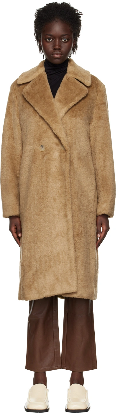 Shop Vince Beige Faux-fur Coat In Sand Shell-917ssh