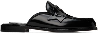 Shop Christian Louboutin Black Penny Mule Loafers In B439 Black/lin Black