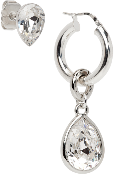 Shop Mounser Silver Crystal Pavo Mismatched Earrings In Clear