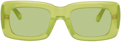 Shop Attico Green Linda Farrow Edition Marfa Sunglasses In Green/yellow Gold/gr