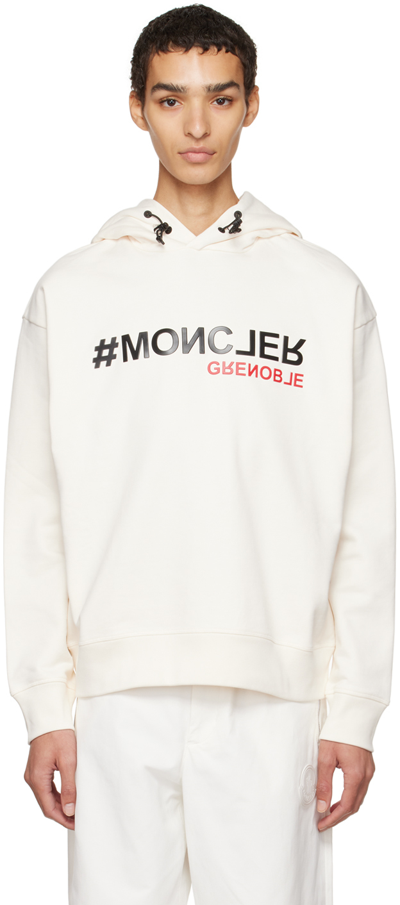 Shop Moncler Off-white Bonded Hoodie In 034 White