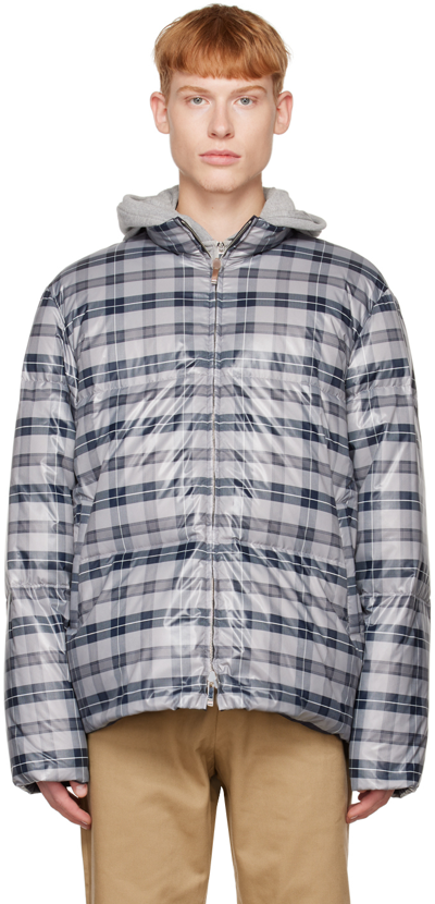 Shop Thom Browne Gray Check Down Jacket In 035 Med Grey