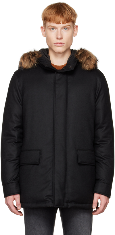 Shop Zegna Black Fur Trim Down Jacket In 1