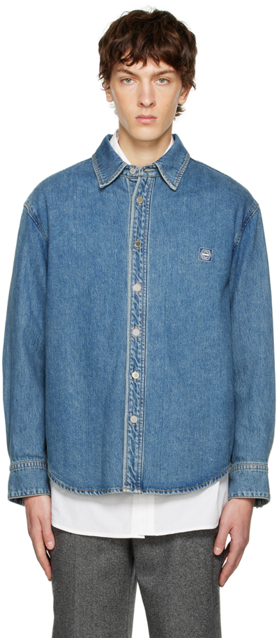 Shop Solid Homme Blue Embroidered Back Denim Shirt In 577l Blue