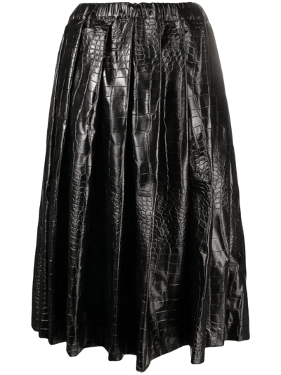 Shop Comme Des Garçons Midi Skirt With Crocodile Effect In Black