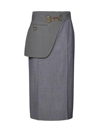 Shop Fendi Buckled Houndstooth Midi Skirt In Grigio