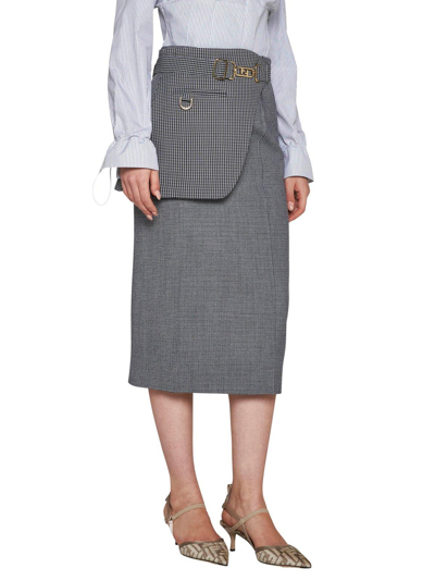 Shop Fendi Buckled Houndstooth Midi Skirt In Grigio