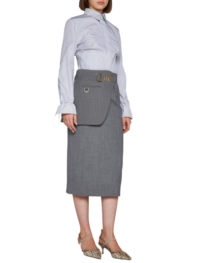 Shop Fendi Buckled Houndstooth Midi Skirt In Grigio