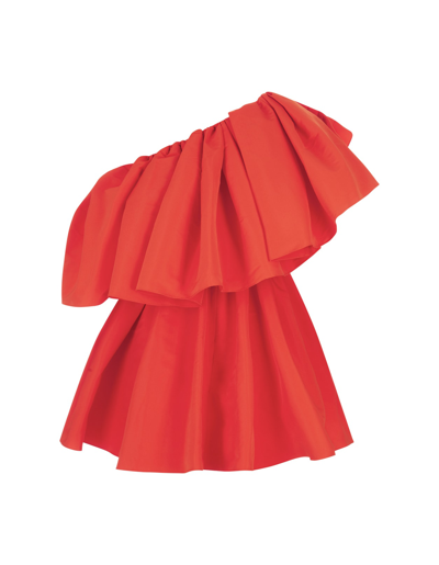 Shop Alexander Mcqueen Red One Shoulder Mini Dress With Ruffles In Rosso