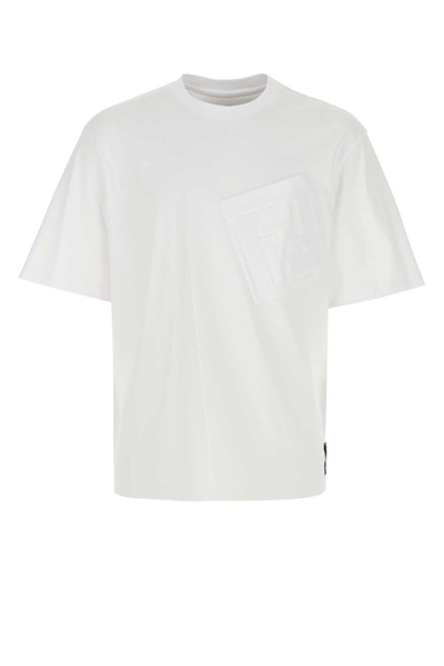 Shop Fendi Logo Embossed Cube-shaped T-shirt In Panna