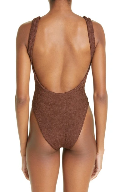 Shop Hunza G Crinkle One-piece Swimsuit In Metallic Chocolate