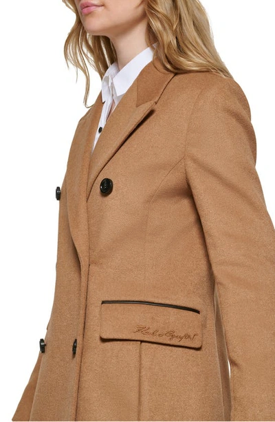 Shop Karl Lagerfeld Wool Blend Double Breasted Coat In Camel