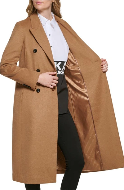 Shop Karl Lagerfeld Wool Blend Double Breasted Coat In Camel