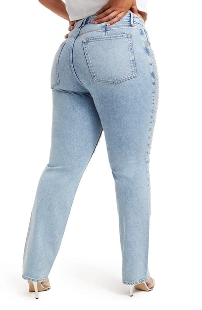 Shop Good American Good Icon Dusted Jewel Straight Leg Jeans In Blue953