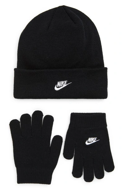 Shop Nike Kids' Embroidered Logo Knit Gloves In Black