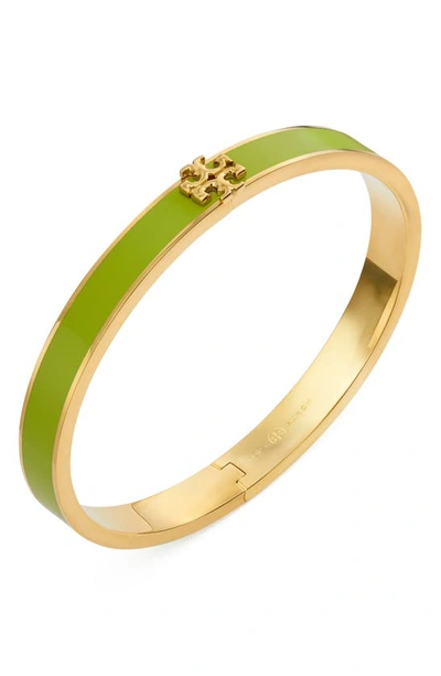 Shop Tory Burch Kira Enamel Hinge Bracelet In Tory Gold / Green Citrine