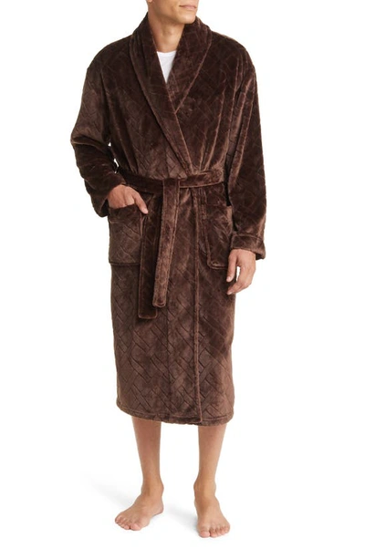 Shop Majestic Crossroads Basket Weave Fleece Robe In Chocolate