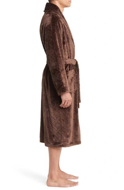 Shop Majestic Crossroads Basket Weave Fleece Robe In Chocolate
