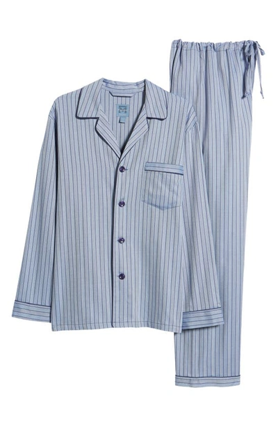 Shop Majestic Herringbone Stripe Cotton Pajamas In Cobalt