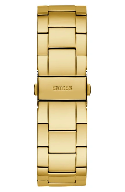 Shop Guess Multifunction Crystal Skeleton Bracelet Watch, 44mm In Gold/gold/gold