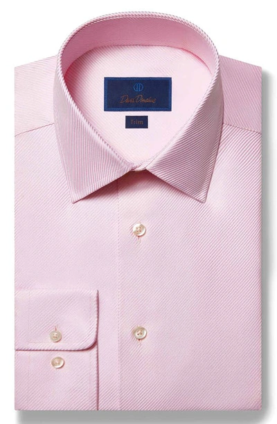 Shop David Donahue Trim Fit Royal Cotton Twill Dress Shirt In Pink/ White