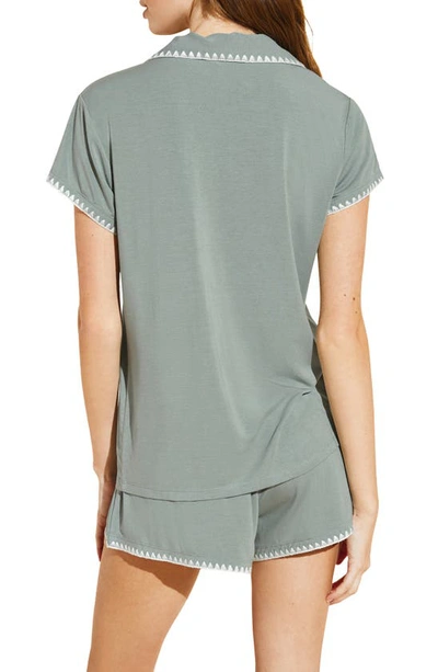 Shop Eberjey Frida Whipstitch Jersey Knit Short Pajamas In Willow Green/ Ivory