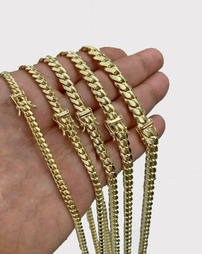 Pre-owned Globatwatches10! Solid 10k Gold Miami Cuban Link Chain Necklace 20"- 28" Mens Real 10kt 4mm-8mm