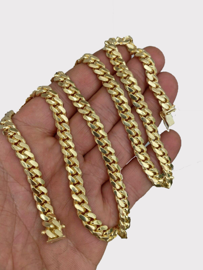 Pre-owned Globatwatches10! Solid 10k Gold Miami Cuban Link Chain Necklace 20"- 28" Mens Real 10kt 4mm-8mm
