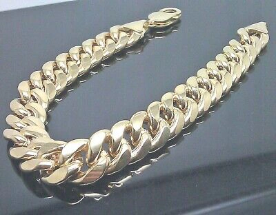 Pre-owned Globalwatches10 14k Yellow Gold Cuban Bracelet 8 Inch Link 9 Mm Box Lock