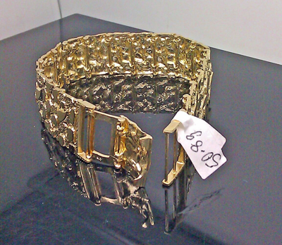Pre-owned G&d Real 10k Yellow Gold Men Nugget Link Bracelet Thick 9 Inche
