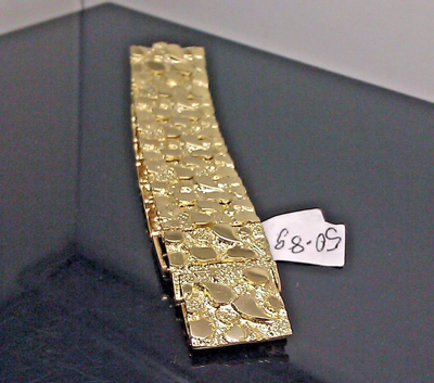Pre-owned G&d Real 10k Yellow Gold Men Nugget Link Bracelet Thick 9 Inche