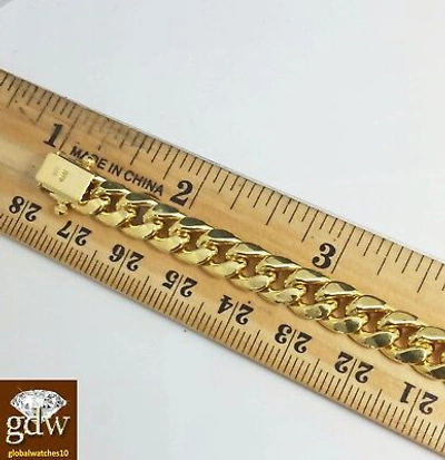 Pre-owned Globalwatches10 Real 10k Yellow Gold Miami Cuban Bracelet 9" Inch Long 7mm Box Lock Unisex