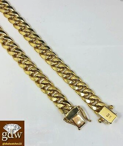 Pre-owned Globalwatches10 Real 10k Yellow Gold Miami Cuban Bracelet 9" Inch Long 7mm Box Lock Unisex