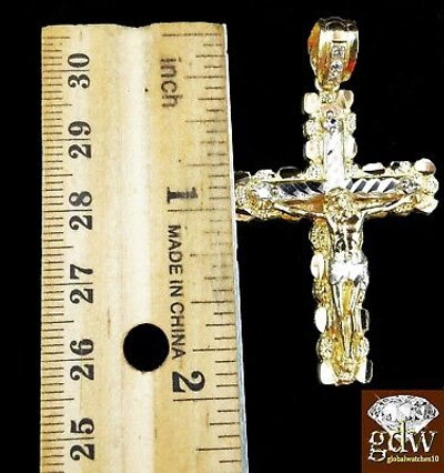 Pre-owned Globalwatches10 Real 10k Yellow Gold Mens Jesus Cross Charm Pendant With 22 Inch Long Palm Chain