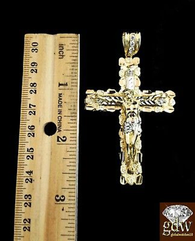 Pre-owned Globalwatches10 Real 10k Yellow Gold 28" Inch Rope Chain Necklace Cross Pendant Charm