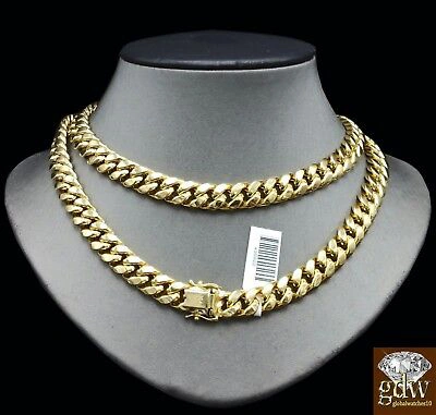 Pre-owned Globalwatches10 10k Gold Cuban Link Chain Necklace Real 9mm 20 Inch Box Clasp Men Shorter Length